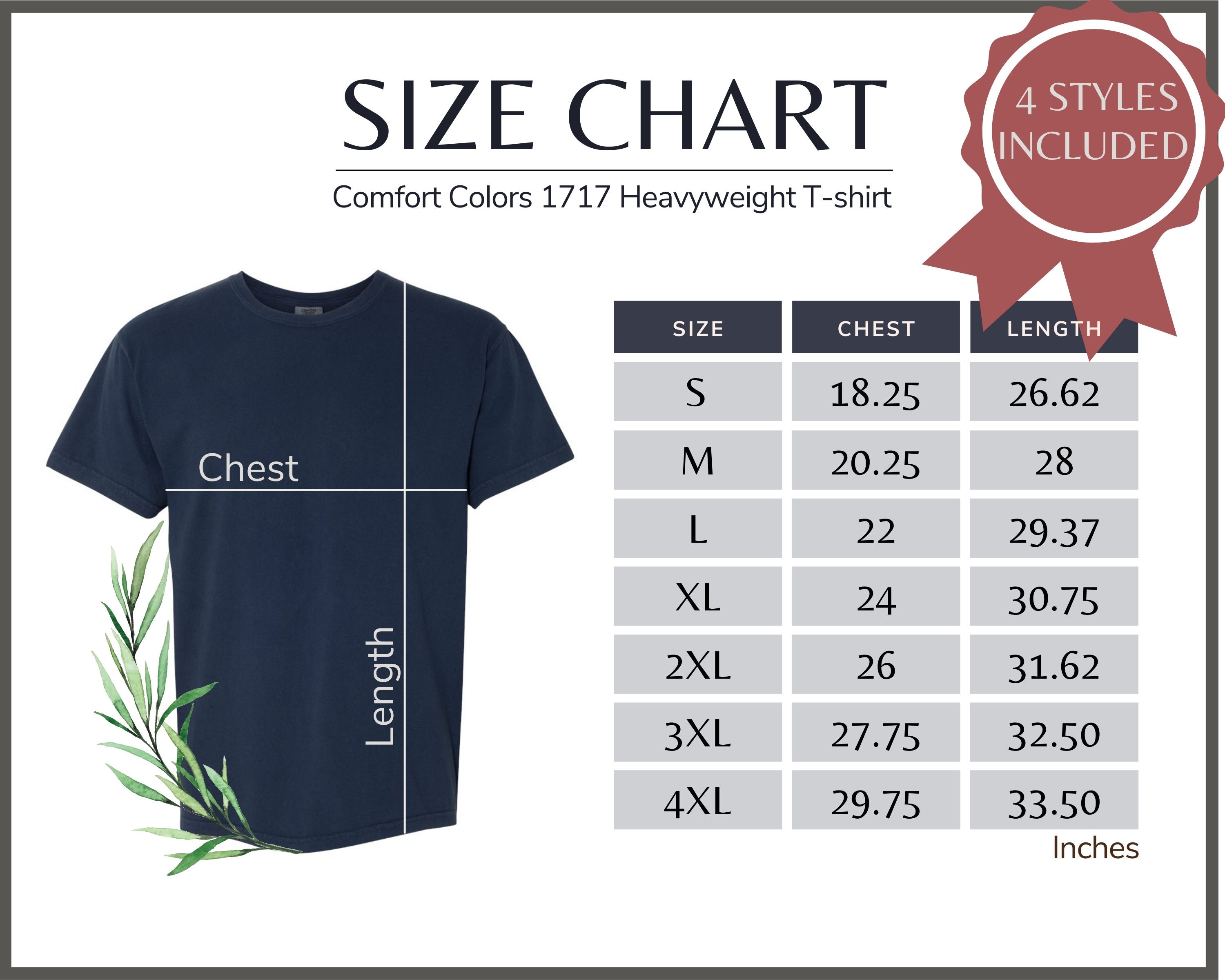 Comfort Colors 1717 Size Chart Comfort Colors 1717 Size - Etsy UK