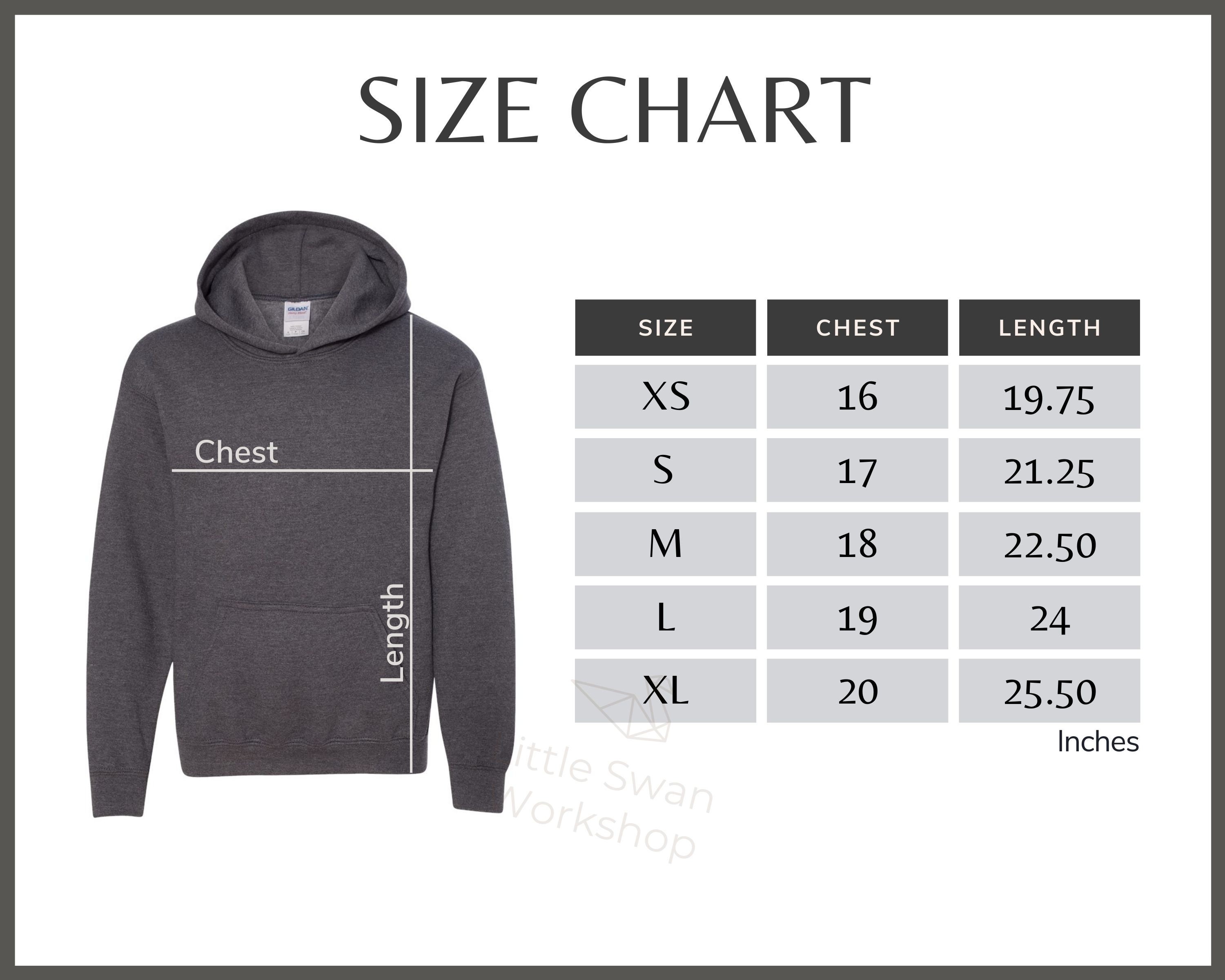 Gildan 18500B Size Chart Gildan G185B Youth Sweatshirt Size - Etsy