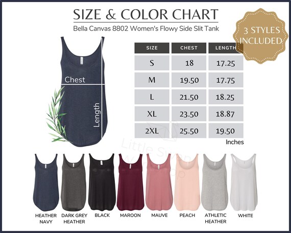 Bella Canvas 8802 Color Chart Women s Flowy Tank Size and Color