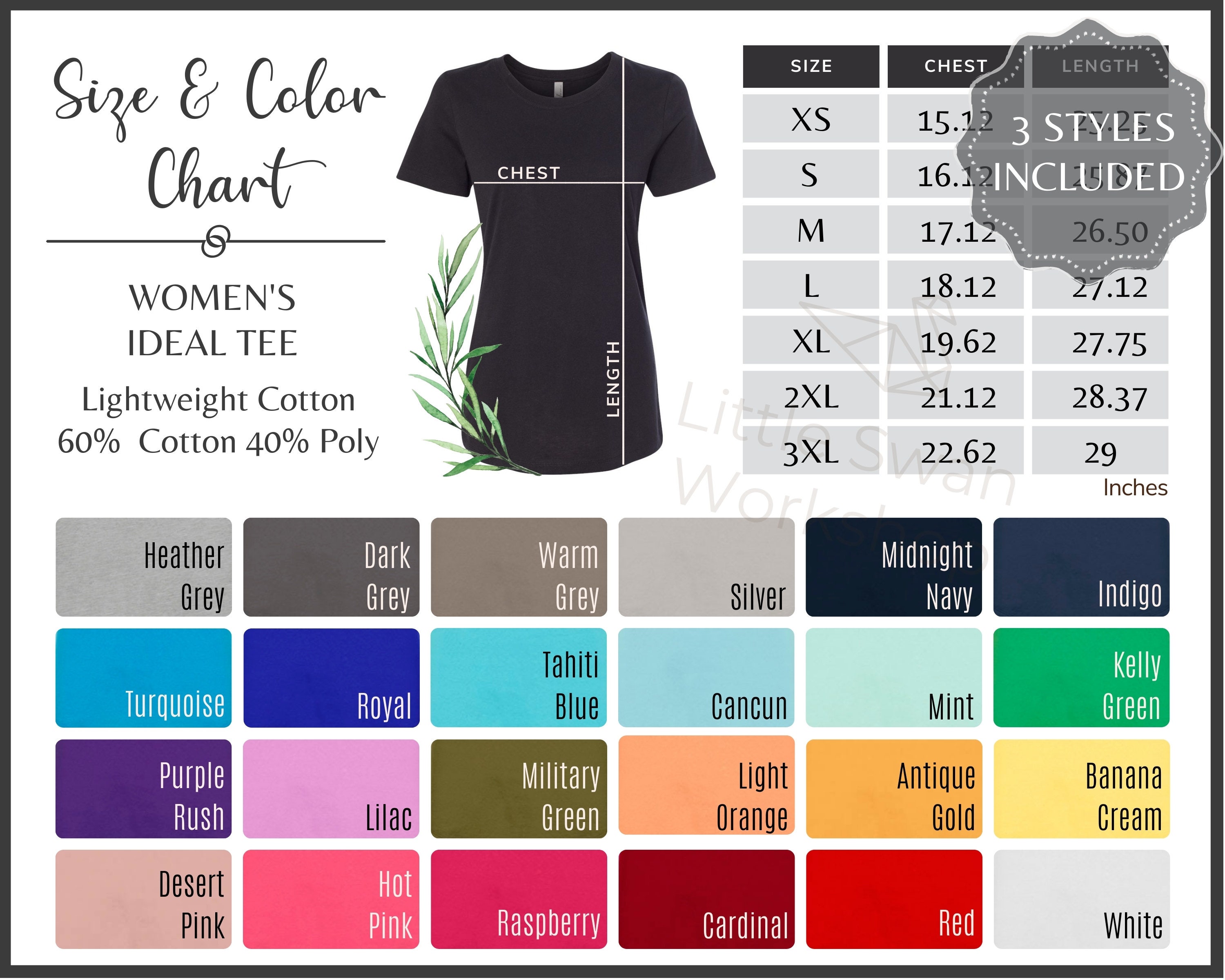 Next Level 1510 Color Chart Next Level 1510 Size and Color - Etsy