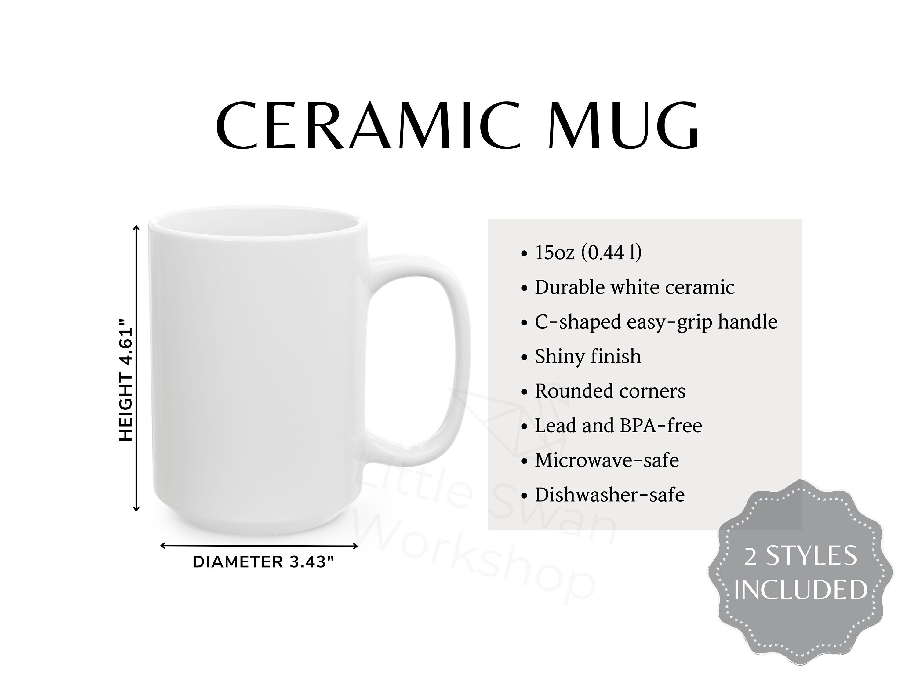 15 オンス マグカップ サイズ表、2 つのバージョンを含む、セラミック
