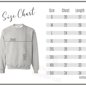 Gildan 18000 Size Chart - Gildan G180 Sweatshirt Size Guide- Gildan Mockup and size chart - White background Gildan 18000 Size Table