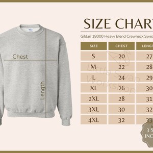 Gildan 18000 Size Chart G180 Sweatshirt Size Guide Gildan 1800 Mockup ...