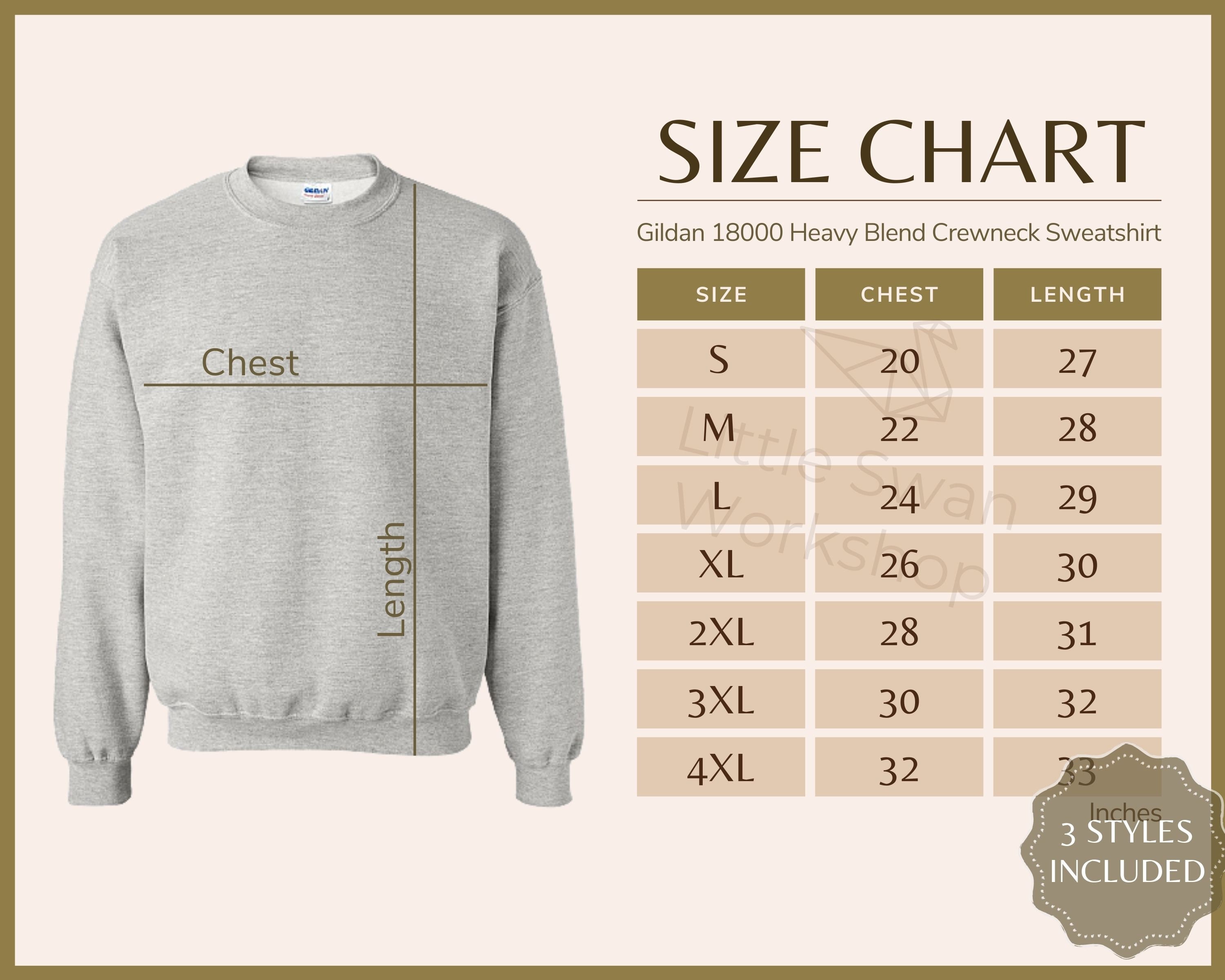 Gildan 18000 Size Chart G180 Sweatshirt Size Guide Gildan 1800 Mockup ...