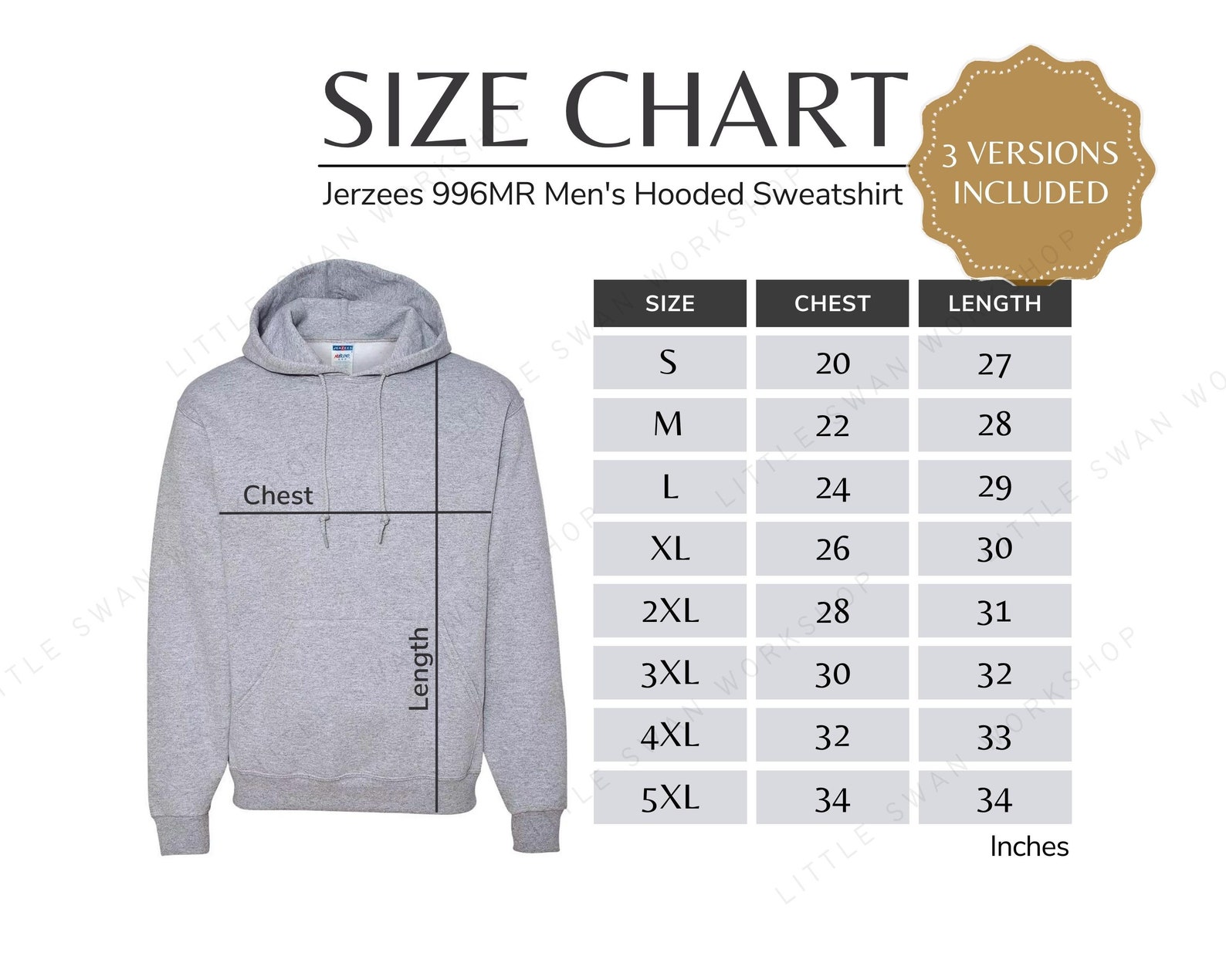 Jerzees 996MR Size Chart, Hoodie 996 MR Size Table, Hooded Sweatshirt ...