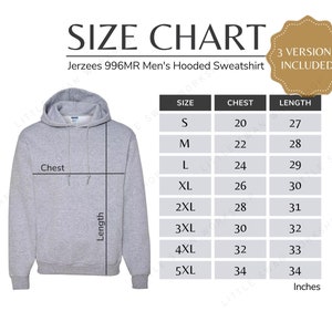 Jerzees 996MR Size Chart, Hoodie 996 MR Size Table, Hooded Sweatshirt Nublend Sizing Guide