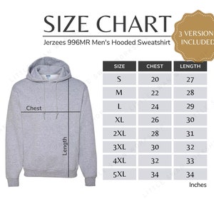 Jerzees 996MR Size Chart, Hoodie 996 MR Size Table, Hooded Sweatshirt ...