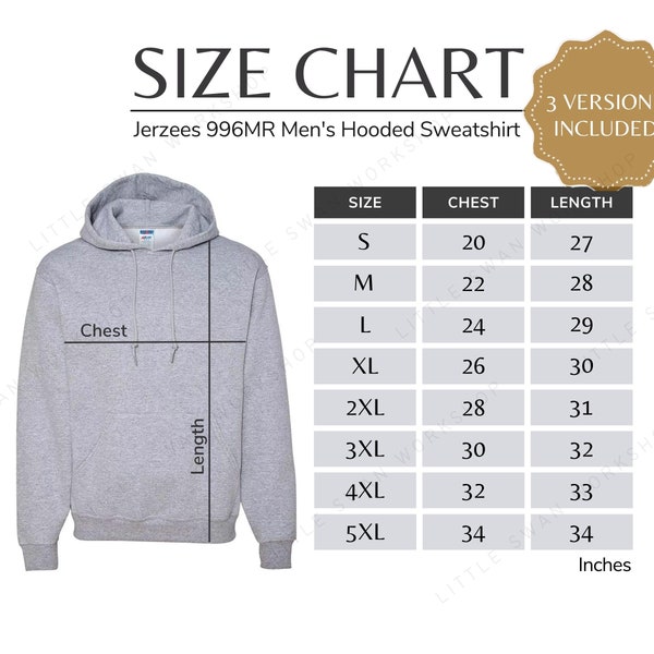 Jerzees 996MR Size Chart, Hoodie 996 MR Size Table, Hooded Sweatshirt Nublend Sizing Guide
