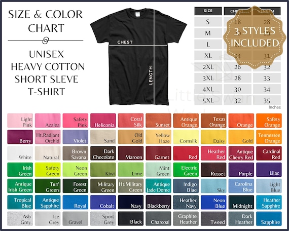 Gildan 5000 Color Chart Gildan G500 Unisex Adult T-shirt Size | Etsy UK