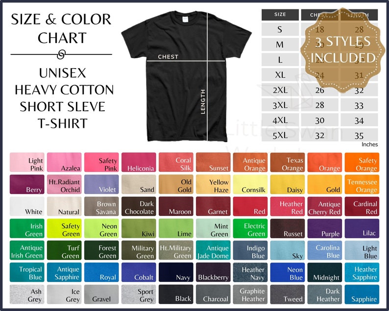 Gildan 5000 Color Chart Gildan G500 Unisex Adult T-shirt Size | Etsy