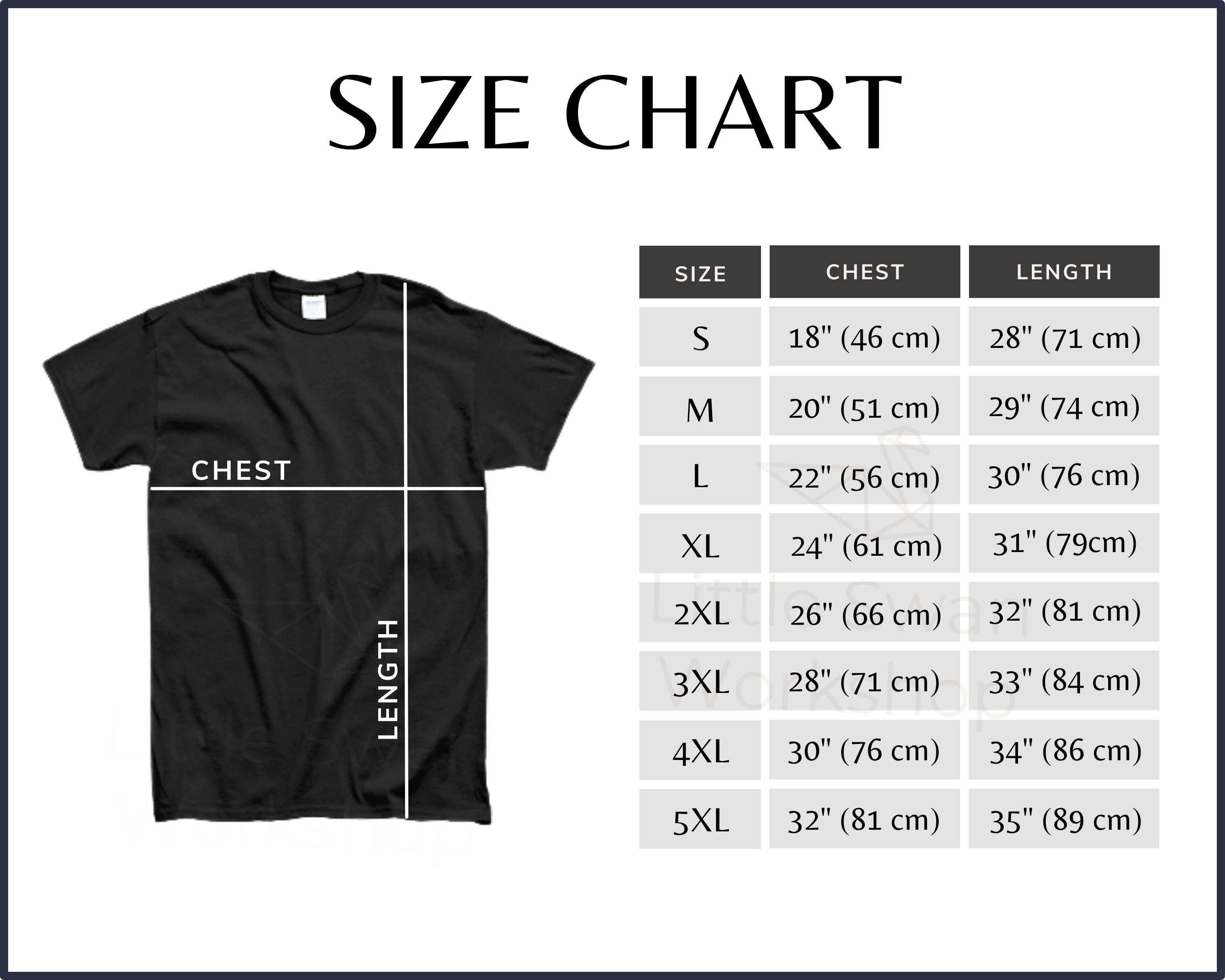 Gildan 5000 Size Chart Inch & Cm Metric Size Guide G500 Size - Etsy