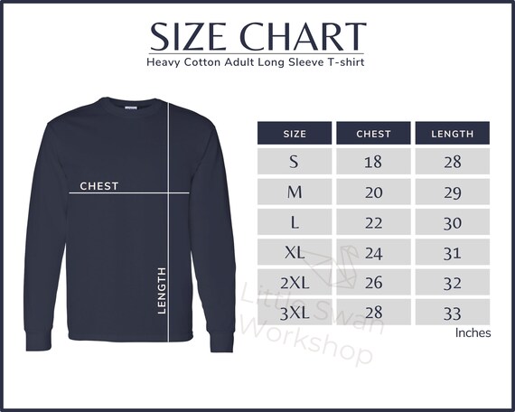 Gildan 5400 Long Sleeve T-shirt Size Chart G540 - Etsy