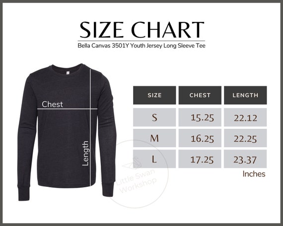 bella canvas long sleeve size chart
