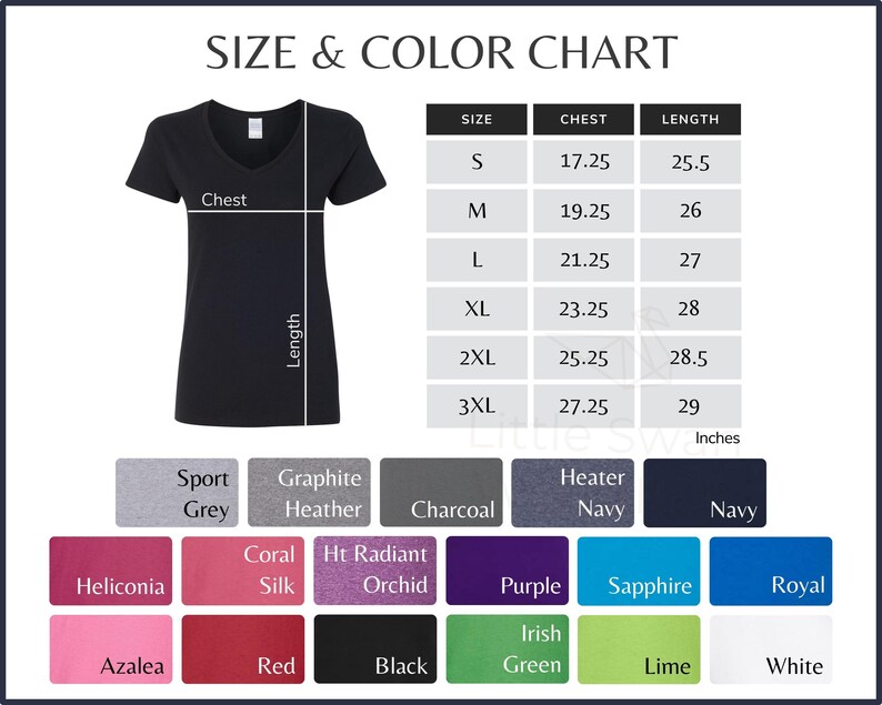 Gildan 5V00L Color Chart Gildan V Neck 5V00L Color and Size - Etsy