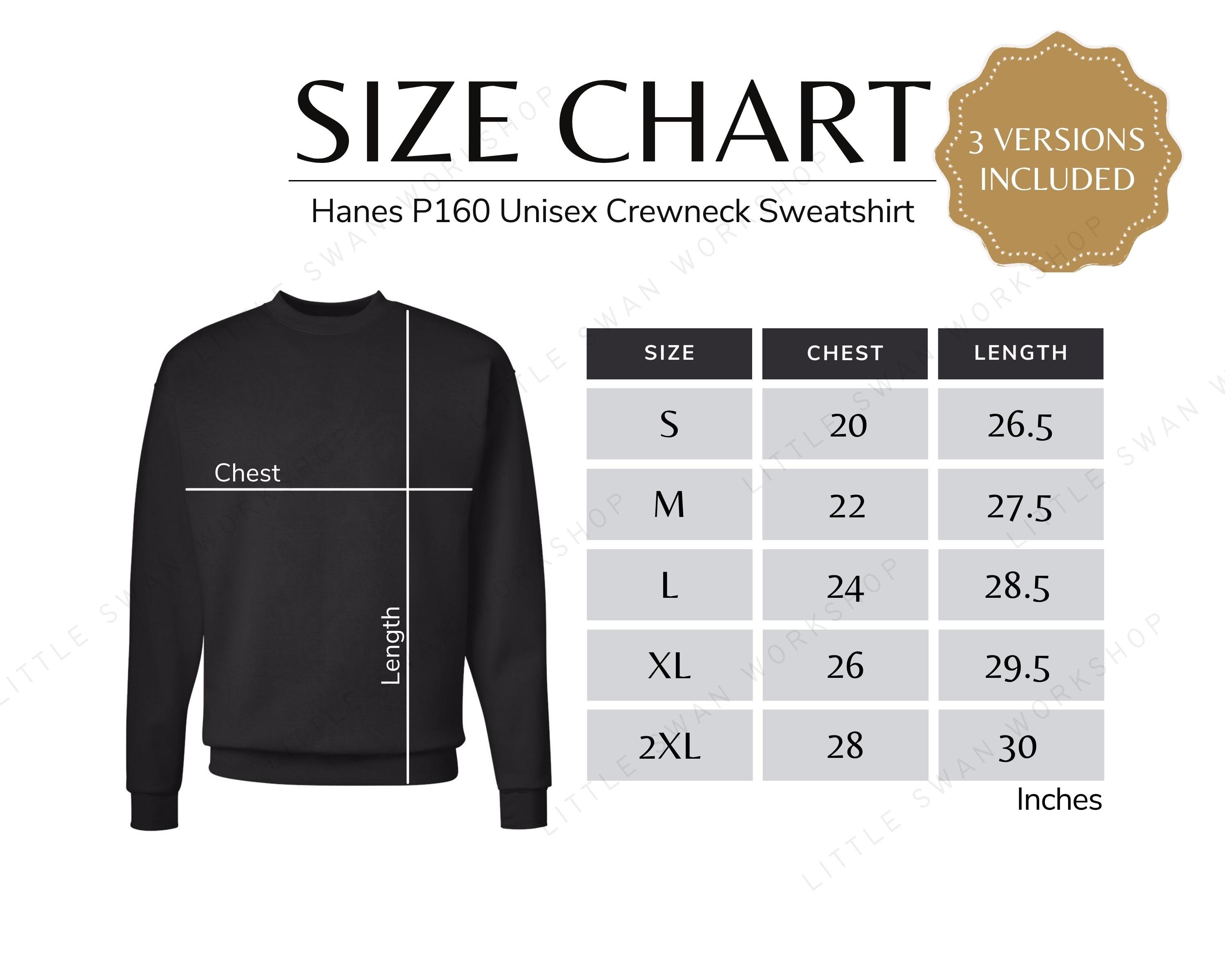 Hanes P160 Size Chart, Ecosmart Sweatshirt Size Guide, P 160 Sizing ...