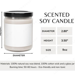 Tabela de tamanhos de velas de soja perfumadas, guia de tamanhos para velas, 2 versões incluídas