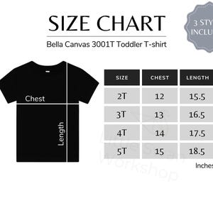 Bella Canvas 3001T Size Chart, Toddler Short Sleeve Tee Sizing Guide, 3001T Size Table