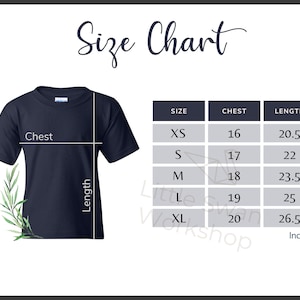 Gildan 5000B Size Chart, Gildan G500B Youth T-shirt Size Table, Gildan ...