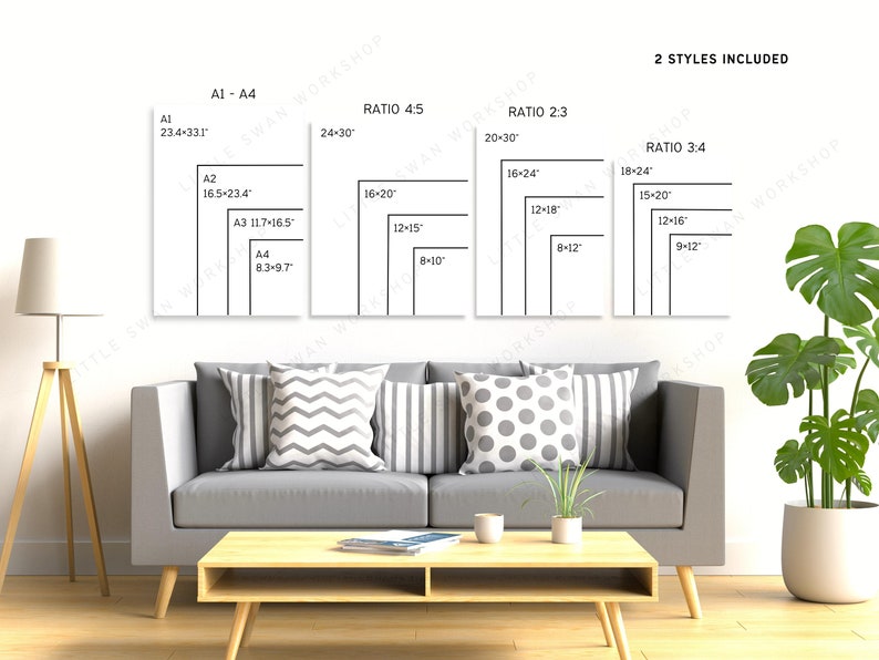 Wall Art Size Chart Frame Size Guide Ratio Table Living Etsy