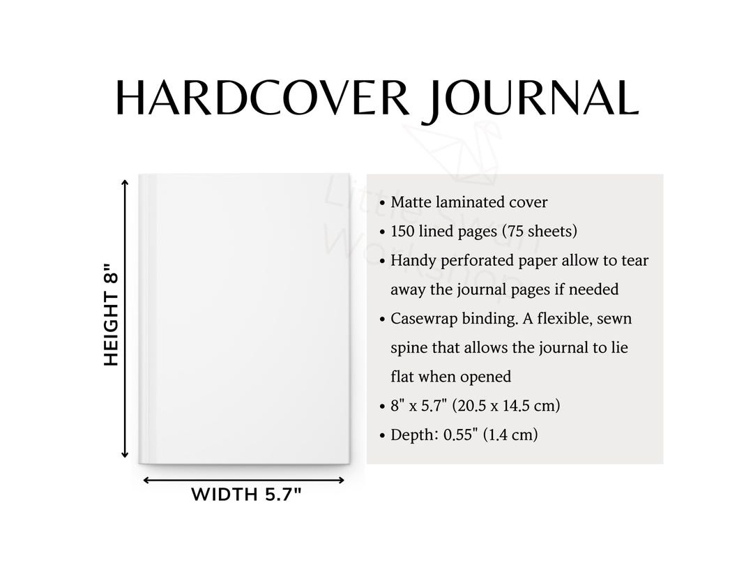 Hardcover Journal Matte Size Chart, Notebook Sizing Guide, 2 Versions ...