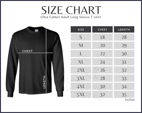 Gildan 2400 Long Sleeve T-shirt Size Chart (digital Download) - Etsy