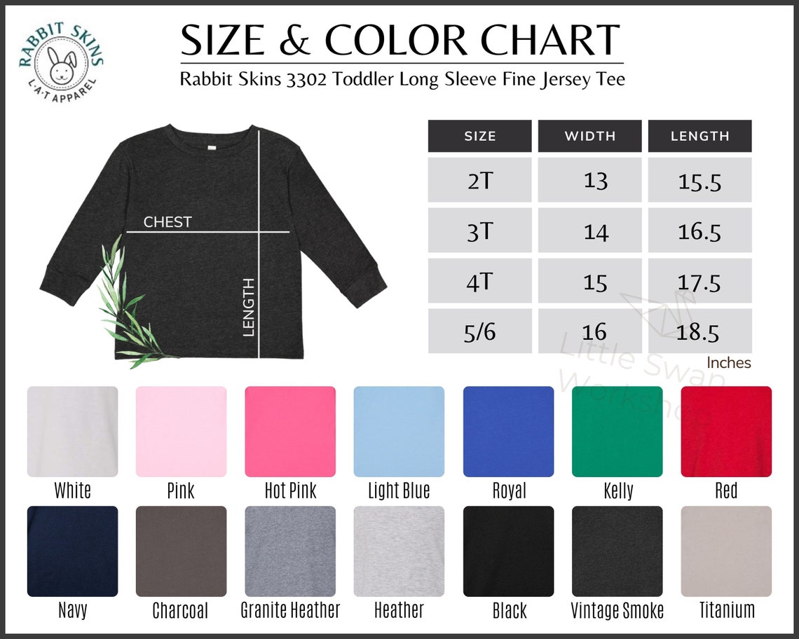 Rabbit Skins 3302 Color Chart Toddler T-shirt Color and Size - Etsy