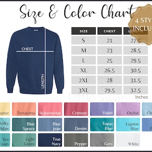 Comfort Colors 1566 Farbkarte, Sweatshirt-Größen- und Farbtabelle, Größen- und Farbführer für 1566, Alle Farben