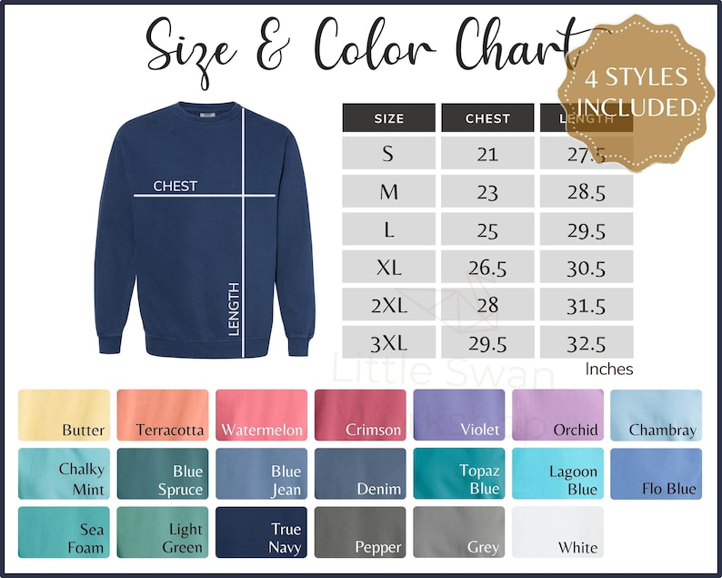 Comfort Colors 1566 Color Chart 1566 Comfort Colors Adult - Etsy