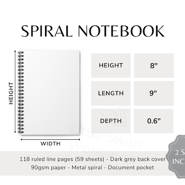 Spiral Notebook Size Chart, 2 Versions Sizing Guide Included