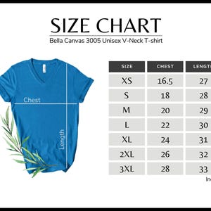 Bella Canvas 3005 Größentabelle, V-Neck 3005 T-Shirt Größentabelle, BC Unisex-Shirt Größentabelle