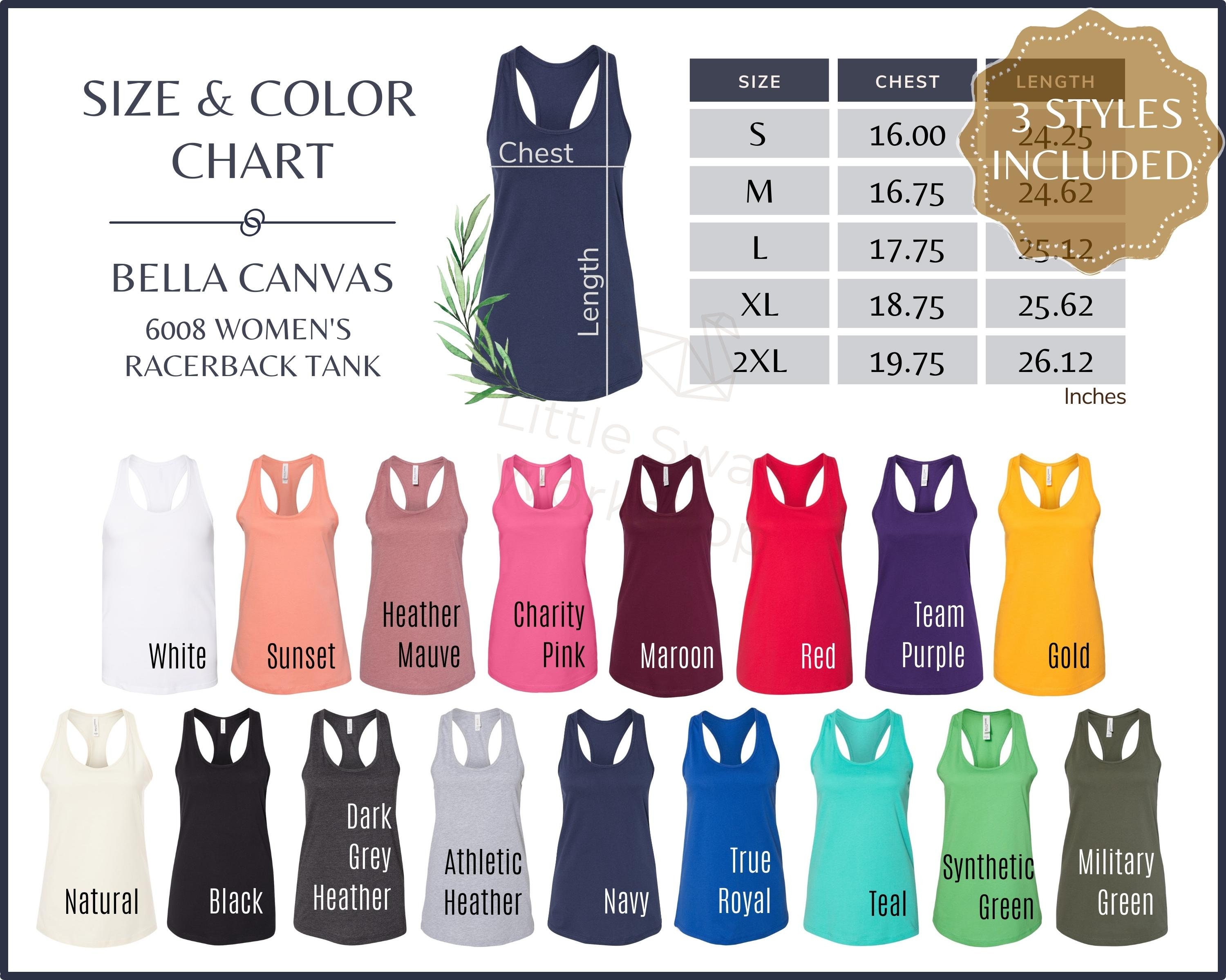 Bella Canvas 6008 Color Chart 6008 Women's Racerback - Etsy