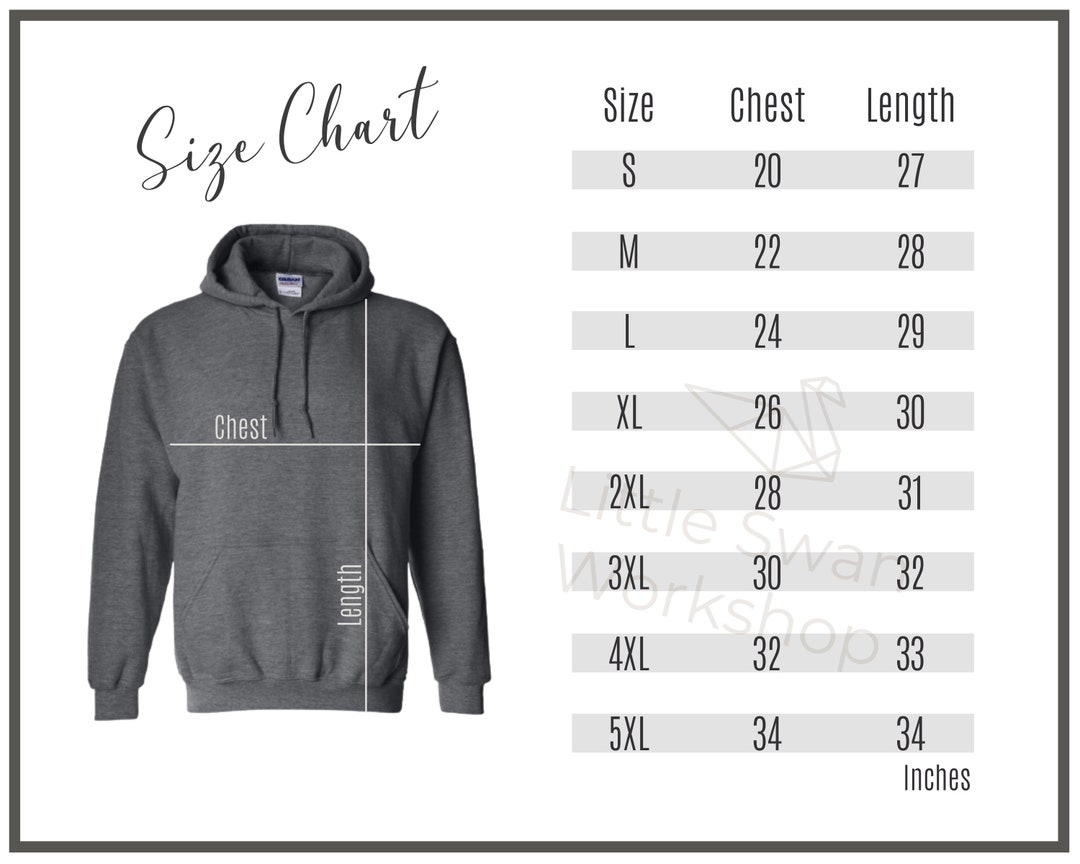 Gildan 18500 Size Chart, Gildan G185 Hooded Sweatshirt Size Guide ...