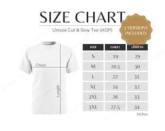 MWW Unisex Cut Sew Tee Size Chart AOP T shirt Sizing Guide Etsy