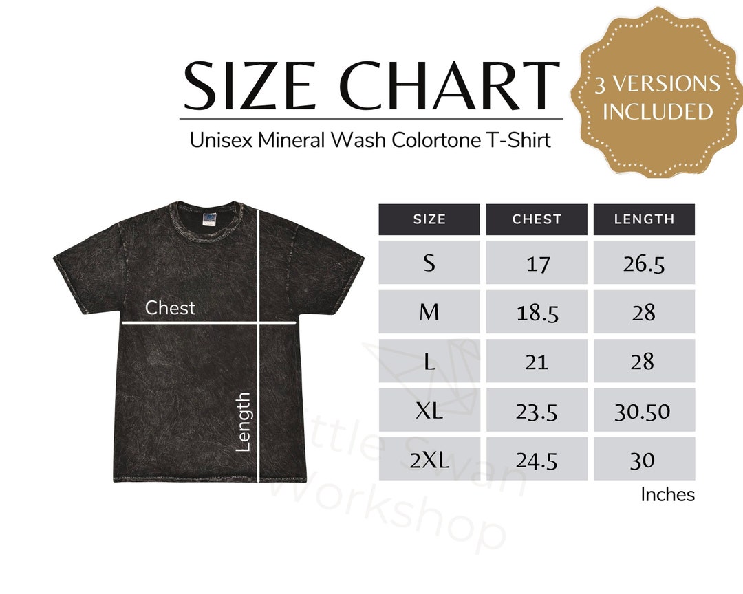 Mineral Wash Colortone Size Chart 1300 Unisex Tee Size Table - Etsy