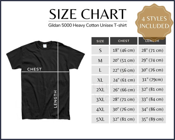 Gildan 5000 Size Chart Inch & Cm Metric Size Guide G500 Size | Etsy