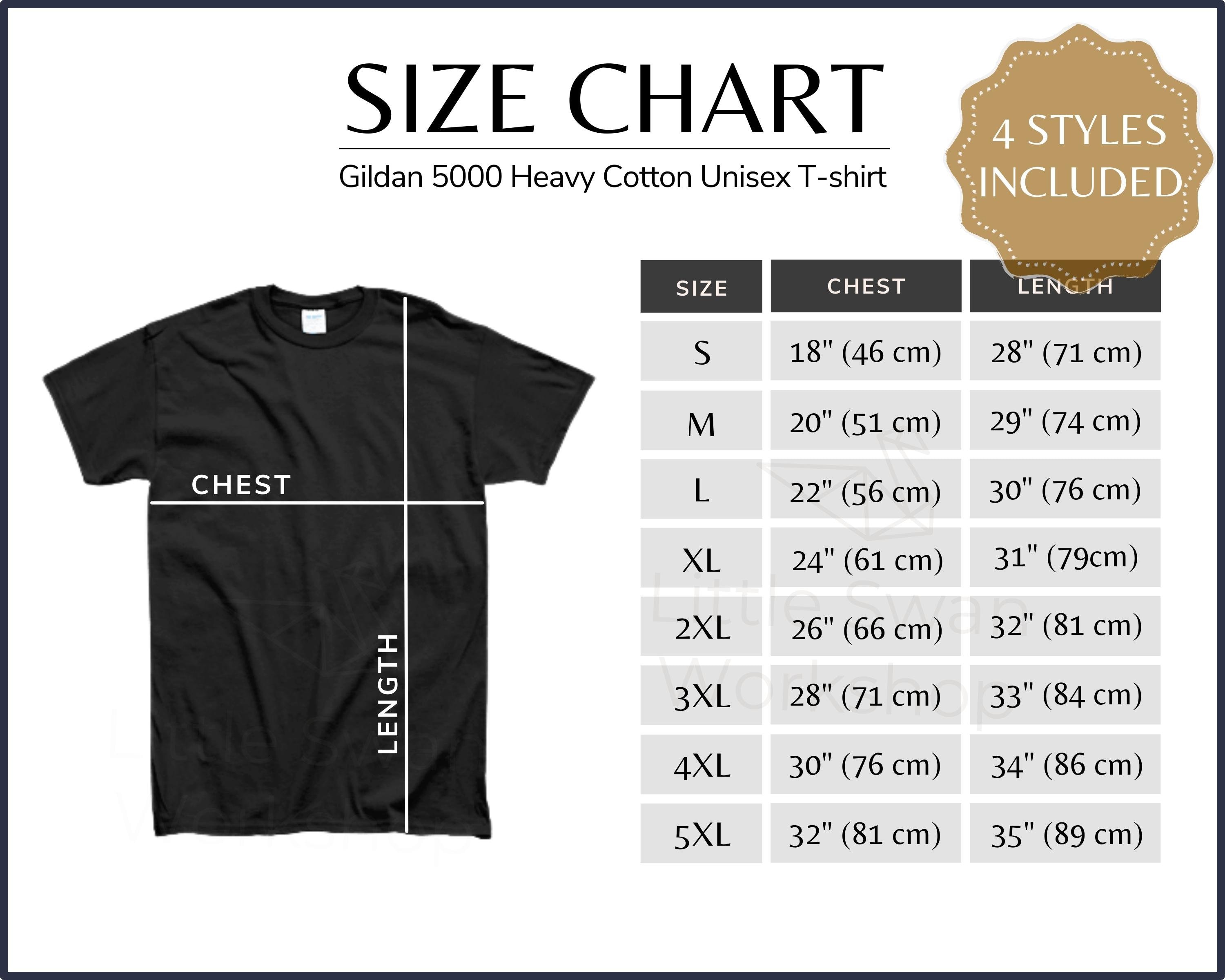 Gildan 5000 Size Chart Inch & Cm Metric Size Guide G500 Size - Etsy