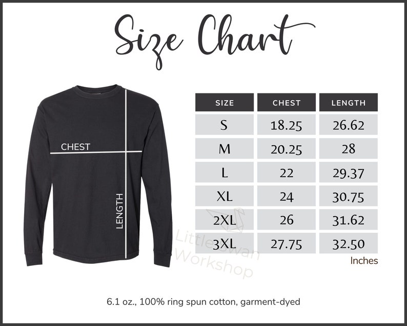 Comfort Colors 6014 Size Chart, Comfort Colors 6014 Size Table, Size ...