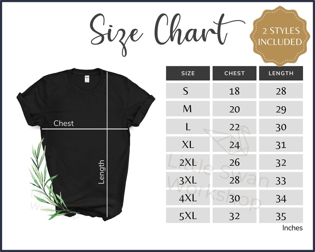 Gildan 5000 Size Chart, G500 Size Chart, Gildan Mockup and Size Table ...