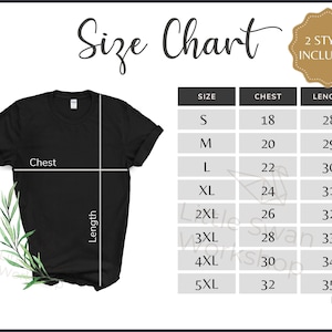 Gildan 5000 Size Chart, G500 Size Chart, Gildan Mockup and Size Table, Gildan 5000 T-shirt white background size guide