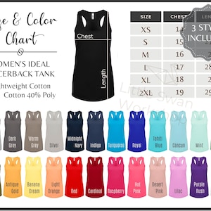 Next Level 1533 Color Chart, NL Tank Top Size and Color Guide, Every Color Sizing Table, All Colors
