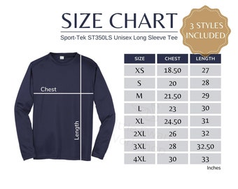 Sport-tek ST350LS Size Chart, Adult Long Sleeve Tee Size Table - Etsy