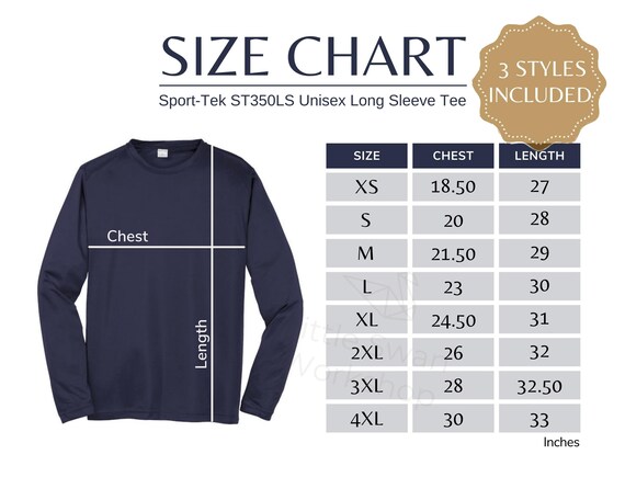 Sport-tek ST350LS Size Chart, Adult Long Sleeve Tee Size Table - Etsy