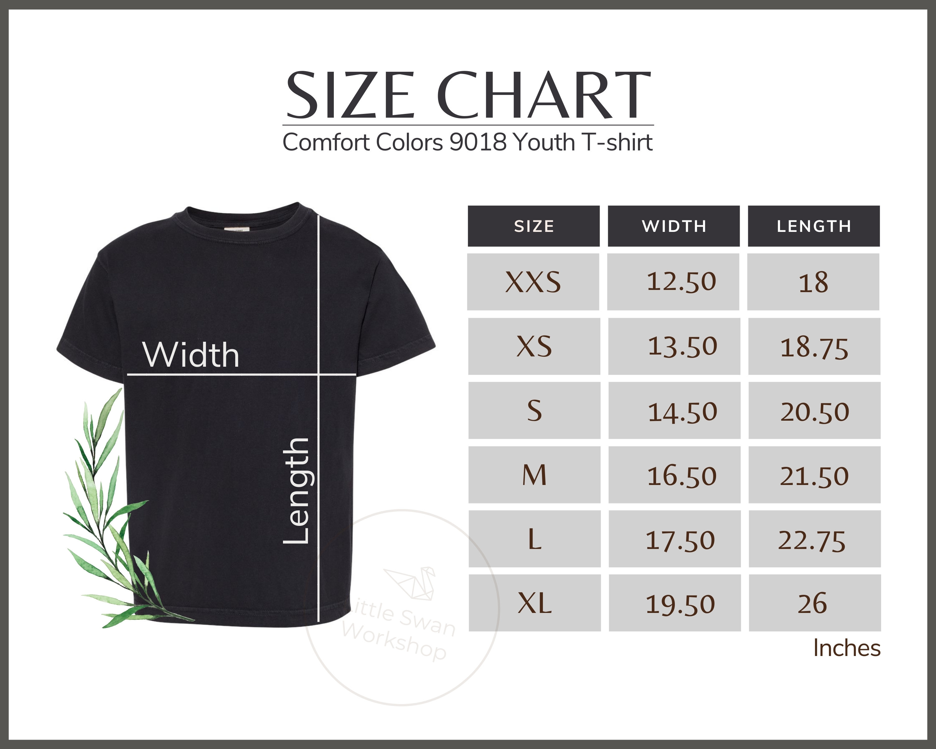 Comfort Color T Shirt Size Chart