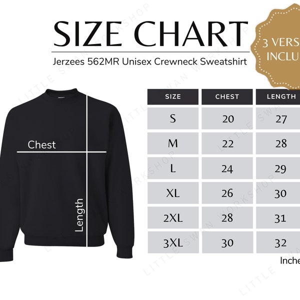 Jerzees Sweatshirt Size Chart Etsy