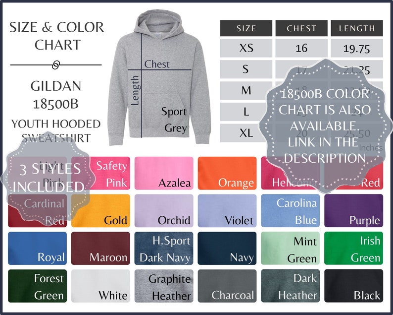Gildan 18500B Size Chart Gildan G185B Youth Sweatshirt Size Table ...