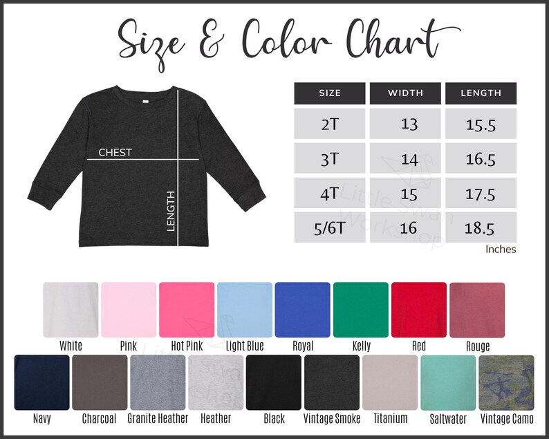 Rabbit Skins 3302 Color Chart Toddler Tshirt Color and Size Table