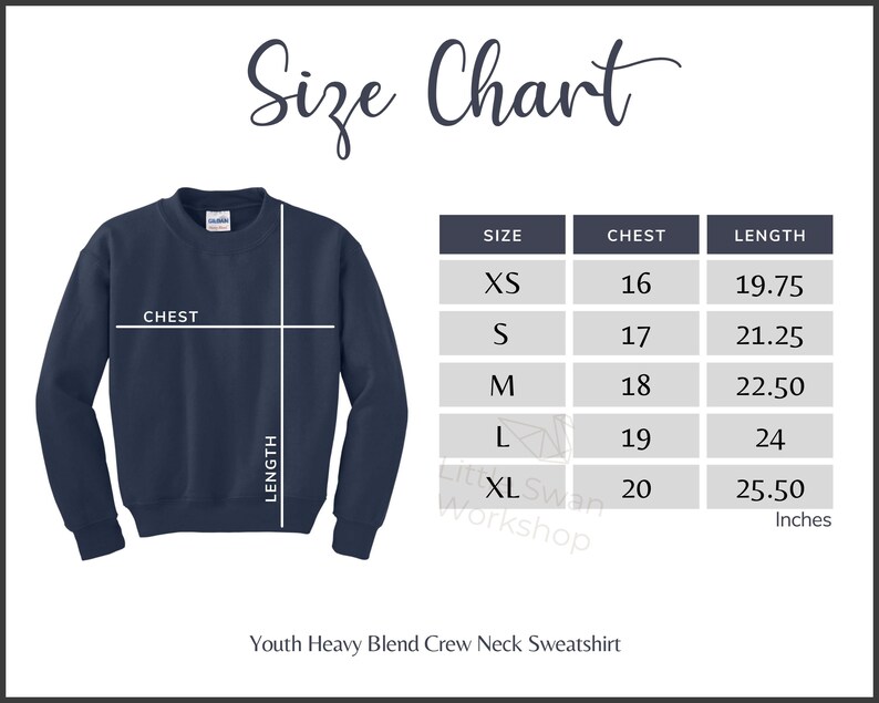 Gildan 18000B Size Chart Gildan G180B Youth (Download Now) - Etsy