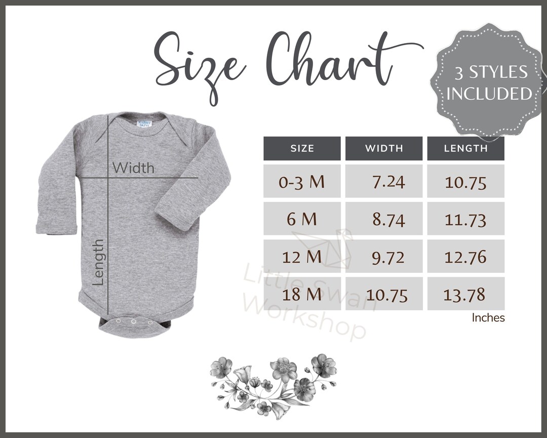 Rabbit Skins 4411 Size Chart Infant Long Sleeve Bodysuit Etsy Canada