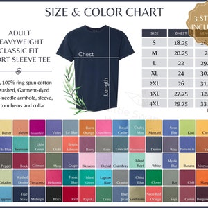 Tabla de colores Comfort Colors 1717, tabla de colores y tamaños Comfort Colors 1717, guía de colores para 1717, todos los colores