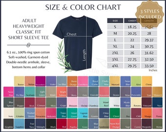 Comfort Colors 1717 Color Chart & Size Guide (Digital Download)